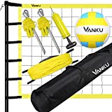 Vanku Professional Volleyball Net and Ball Set System for Outdoor Beach, Garden with Adjustable Height Steel Poles, Strong Nylon Net, PU Volleyball and Carrying Bag