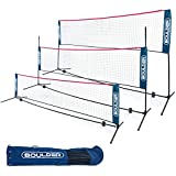 Boulder Portable Badminton Net Set - for Tennis, Soccer Tennis, Pickleball, Kids Volleyball - Easy Setup Nylon Sports Net with Poles (Blue/Red, 10 FT)